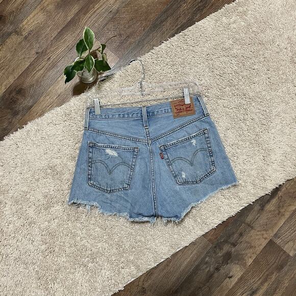 Levi's 501 Size 27 Distressed Button Fly High Rise Denim Shorts - Picture 2 of 5